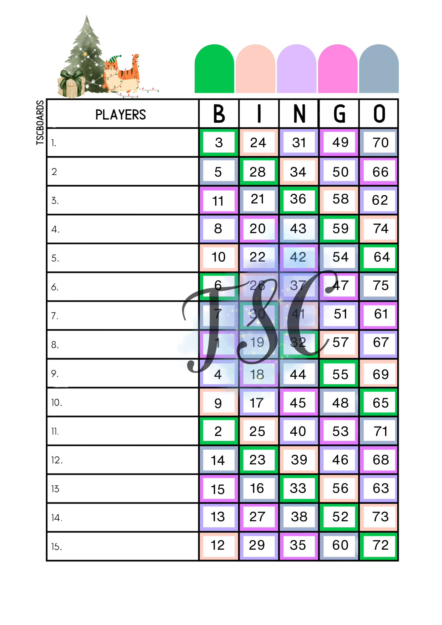 Orange Cat Christmas Board 1-75 Ball