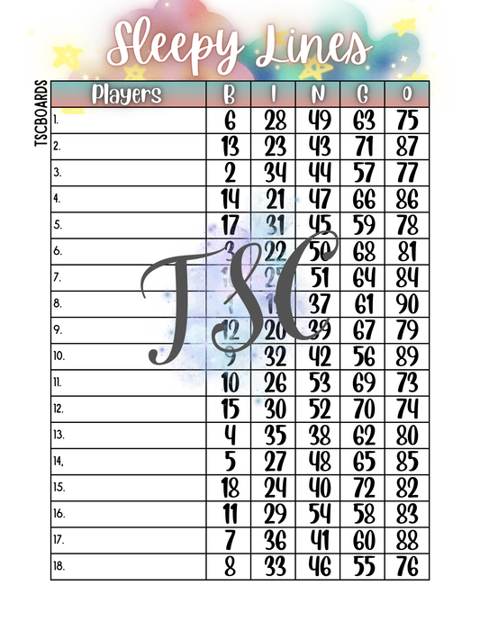 Sleepylines Bingo Board 1-90 Ball