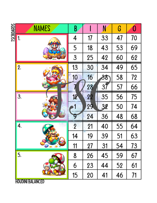 Super Mario Easter Block Bingo Board 1-75 Ball