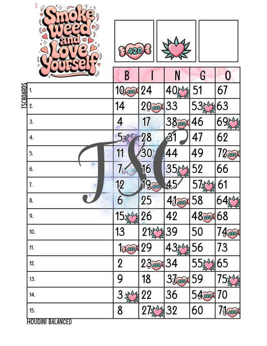 Smoke Weed And Love Yourself Bingo Board 1-75 Ball