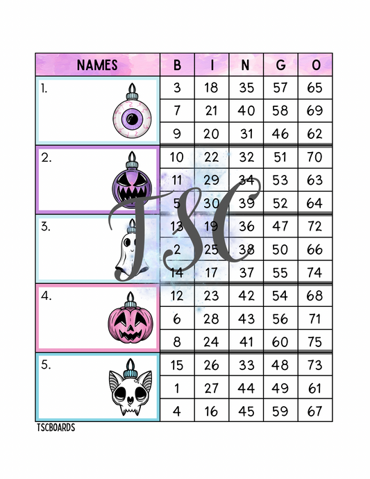 Spooky Christmas Ornaments Block Bingo Board 1-75 Ball