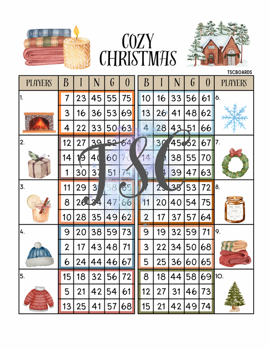 Cozy Christmas Double Blocks Bingo Board 1-75 Ball