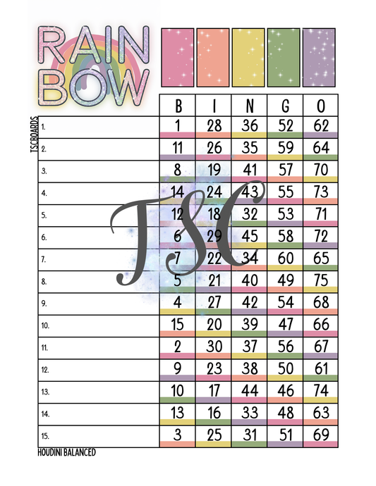 Rainbow Bingo Board 1-75 Ball