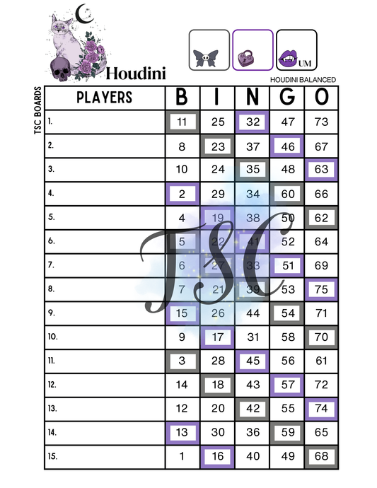 Dark Pastel Houdini Board 1-75 Ball 1-15 Lines