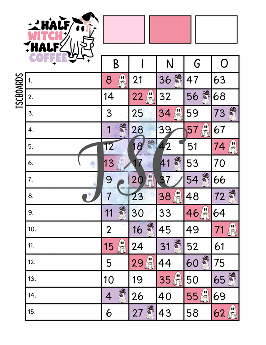 Half Witch Half Coffee Bingo Board 1-75 Ball