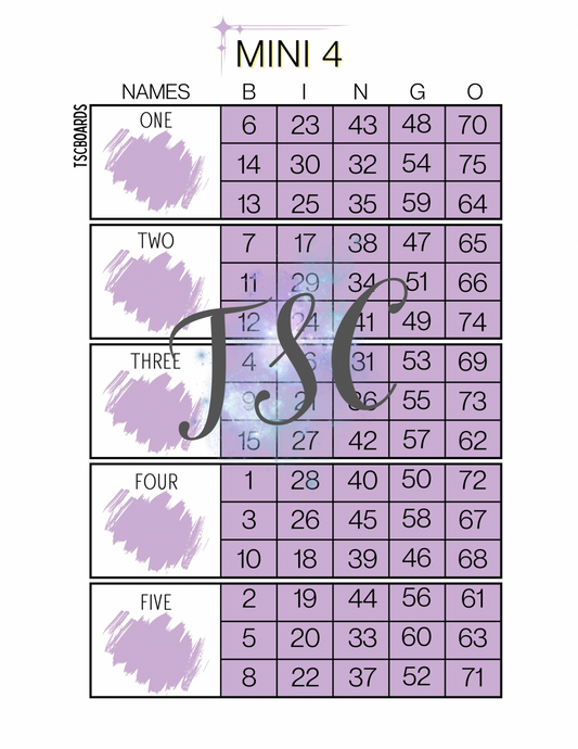 Mini 4 Block Bingo Board 1-75 Ball