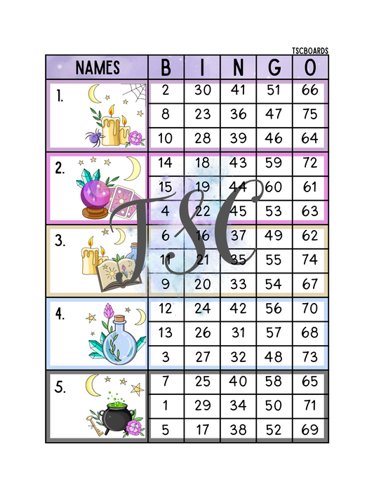 Witchy Block Bingo Board 1-75 Ball