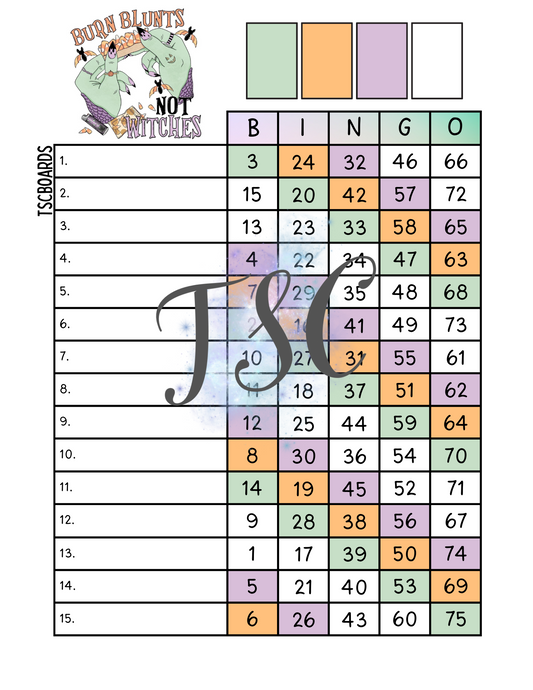 Burn Blunts Not Witches Bingo Board 1-75 Ball