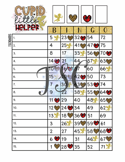 Cupid Little Helper Bingo Board 1-75 Ball