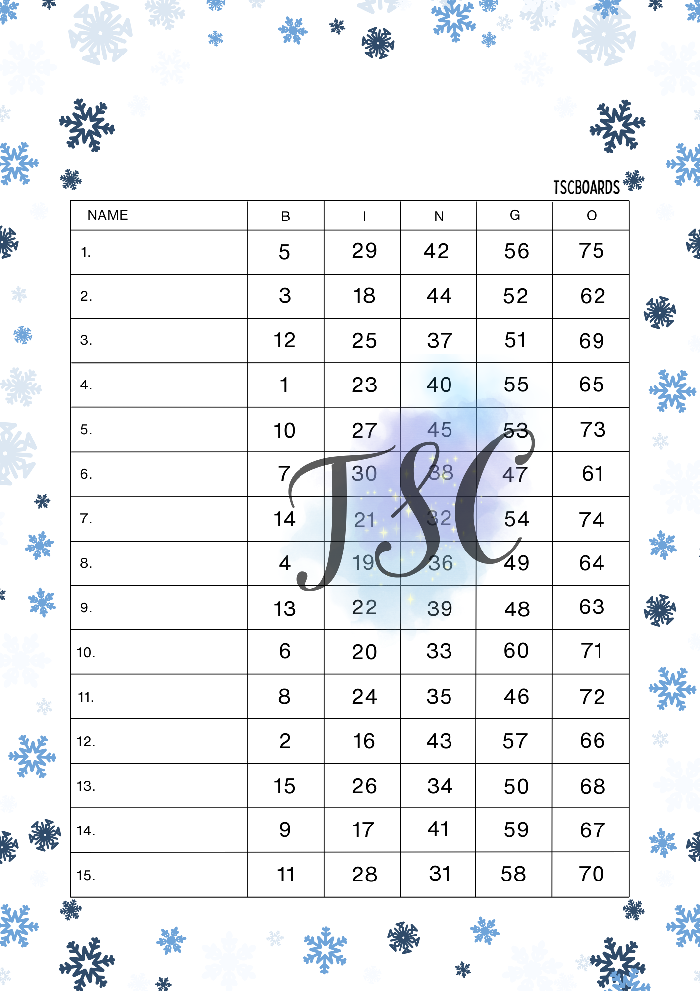 Blue Snowflake Board 1-75 Ball