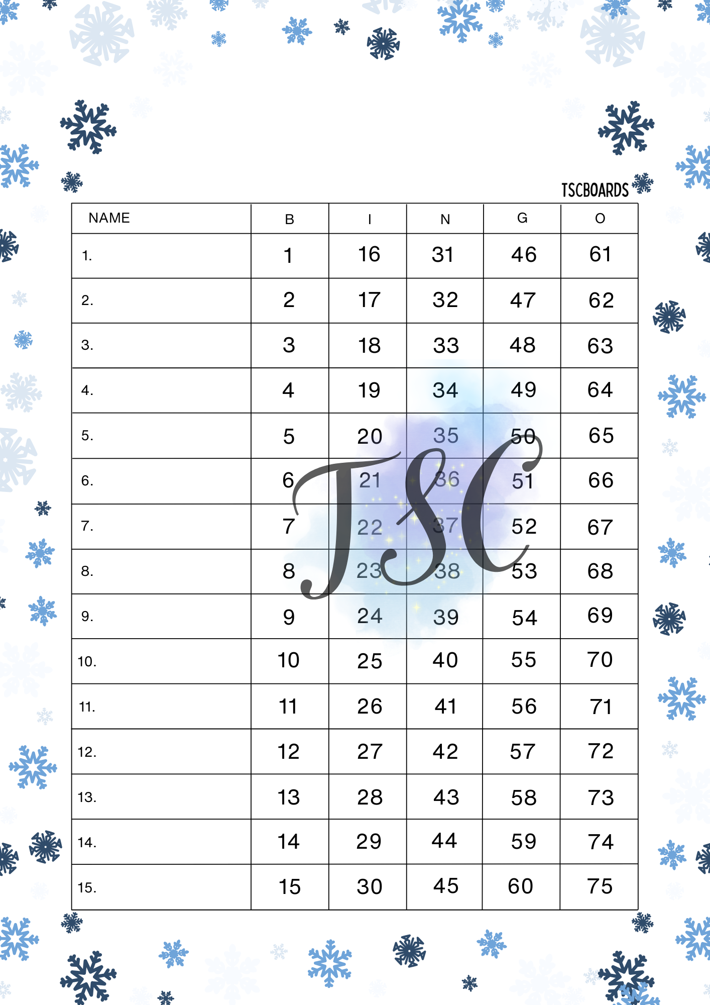 Blue Snowflake Board 1-75 Ball