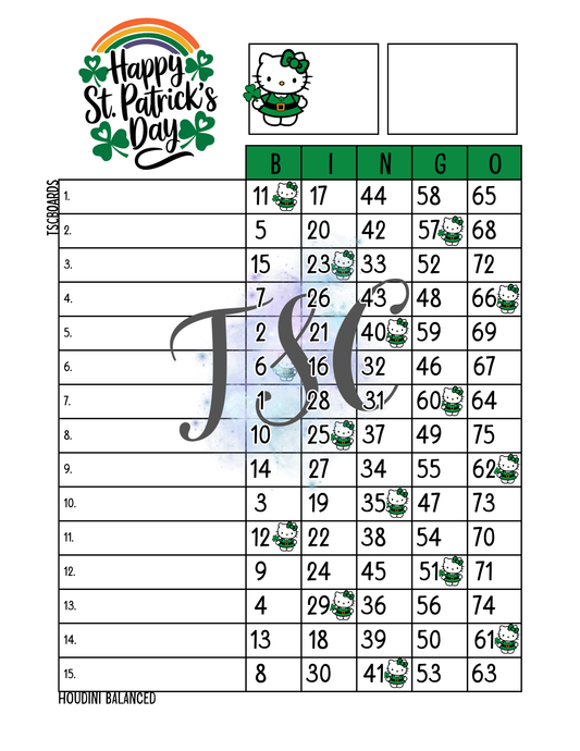 Happy St Patrick’s Day Bingo Board 1-75 Ball