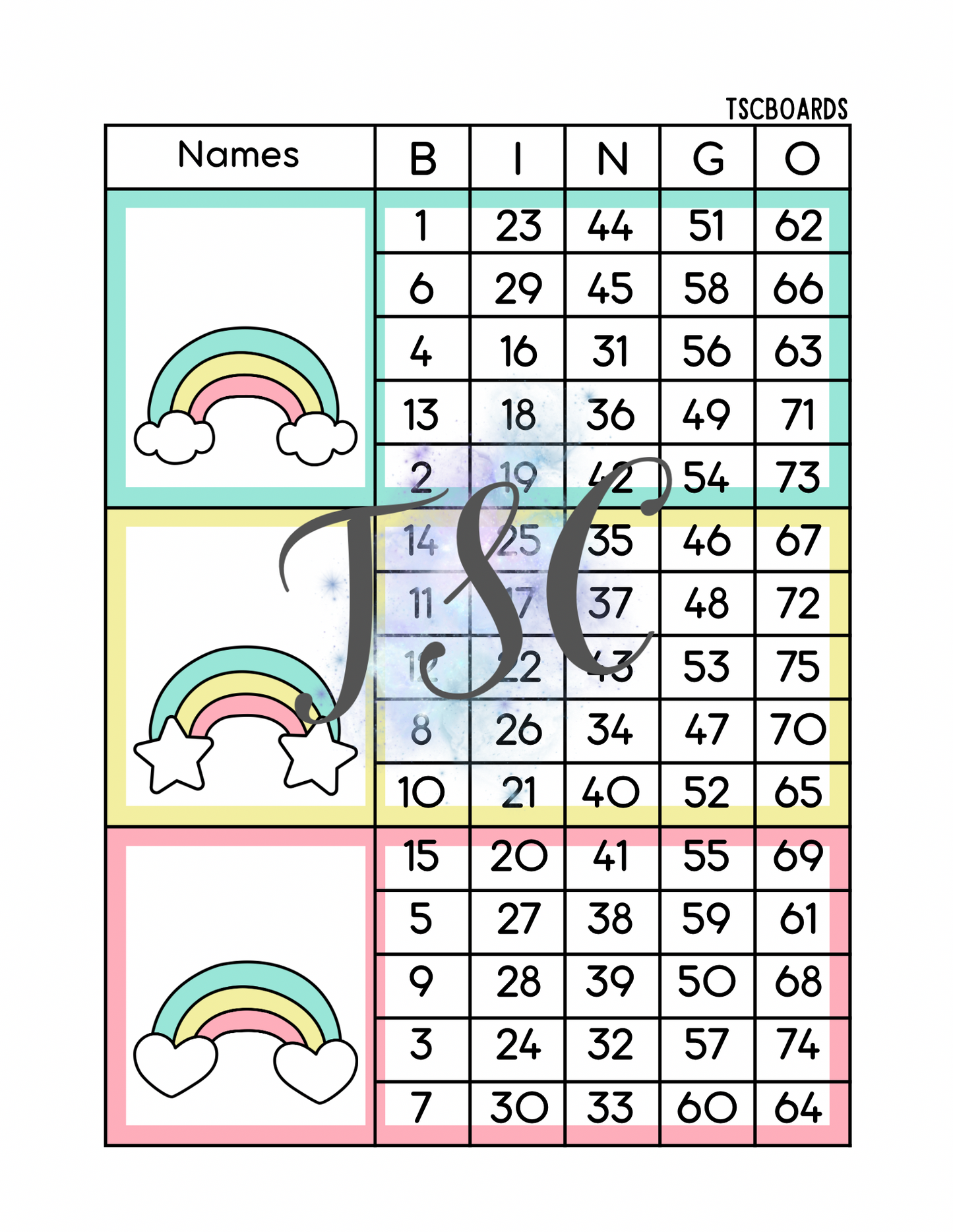 Rainbow Mega Block Bingo Board 1-75 Ball