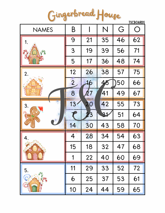 Gingerbread House Block Bingo Board 1-75 Ball