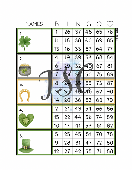 St Patrick’s Day Block Bingo Board 1-90 Ball