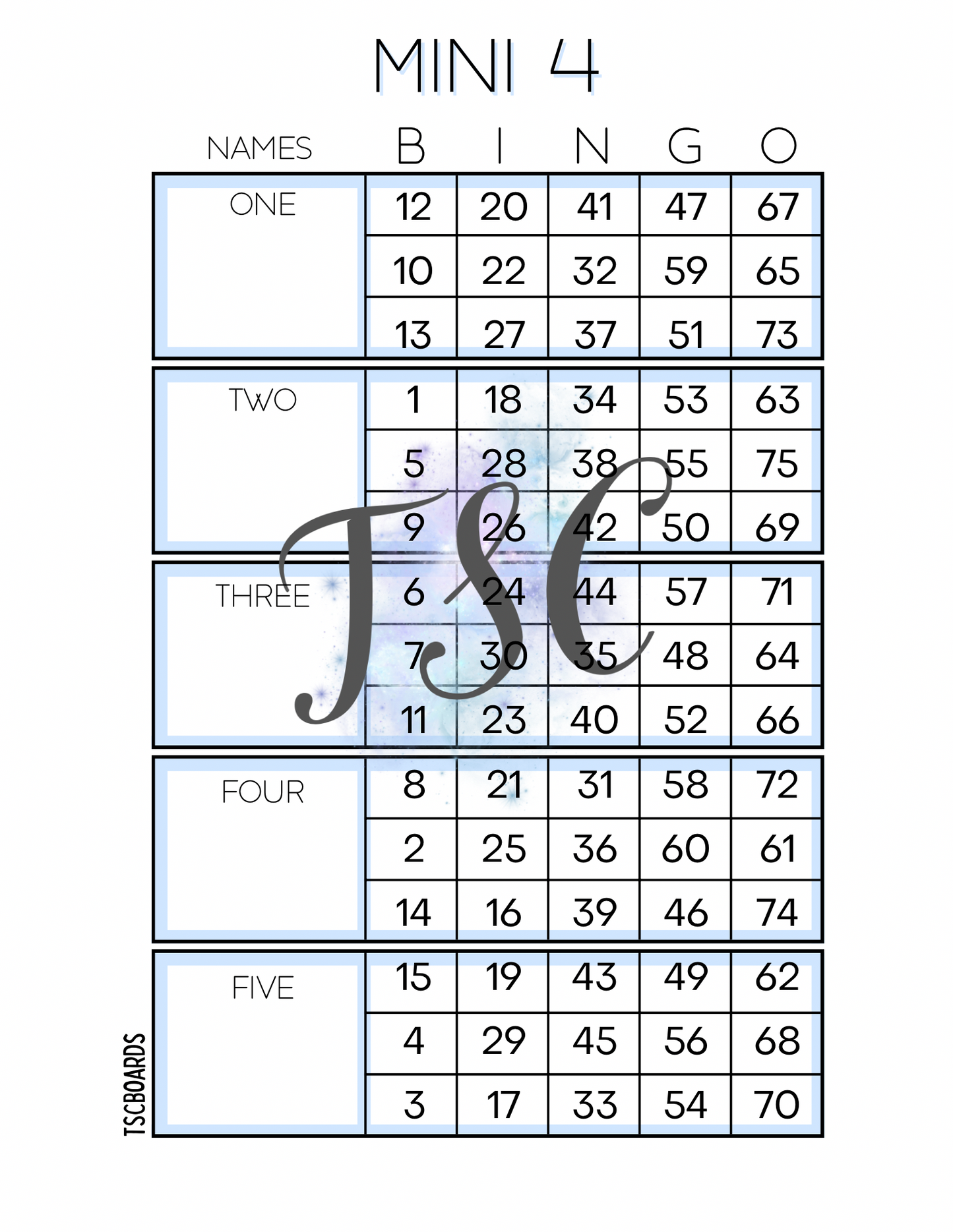 Mini 4 Block Blue and Bingo Board 1-75 Ball