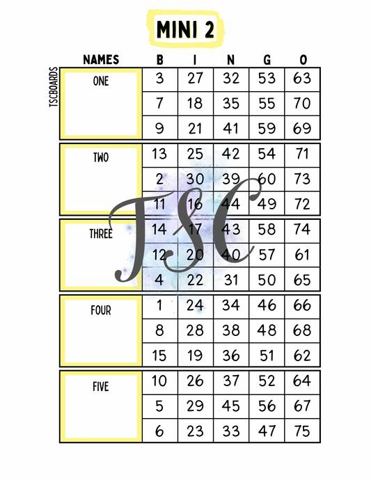 Block Mini 2 Bingo Board 1-75 Ball