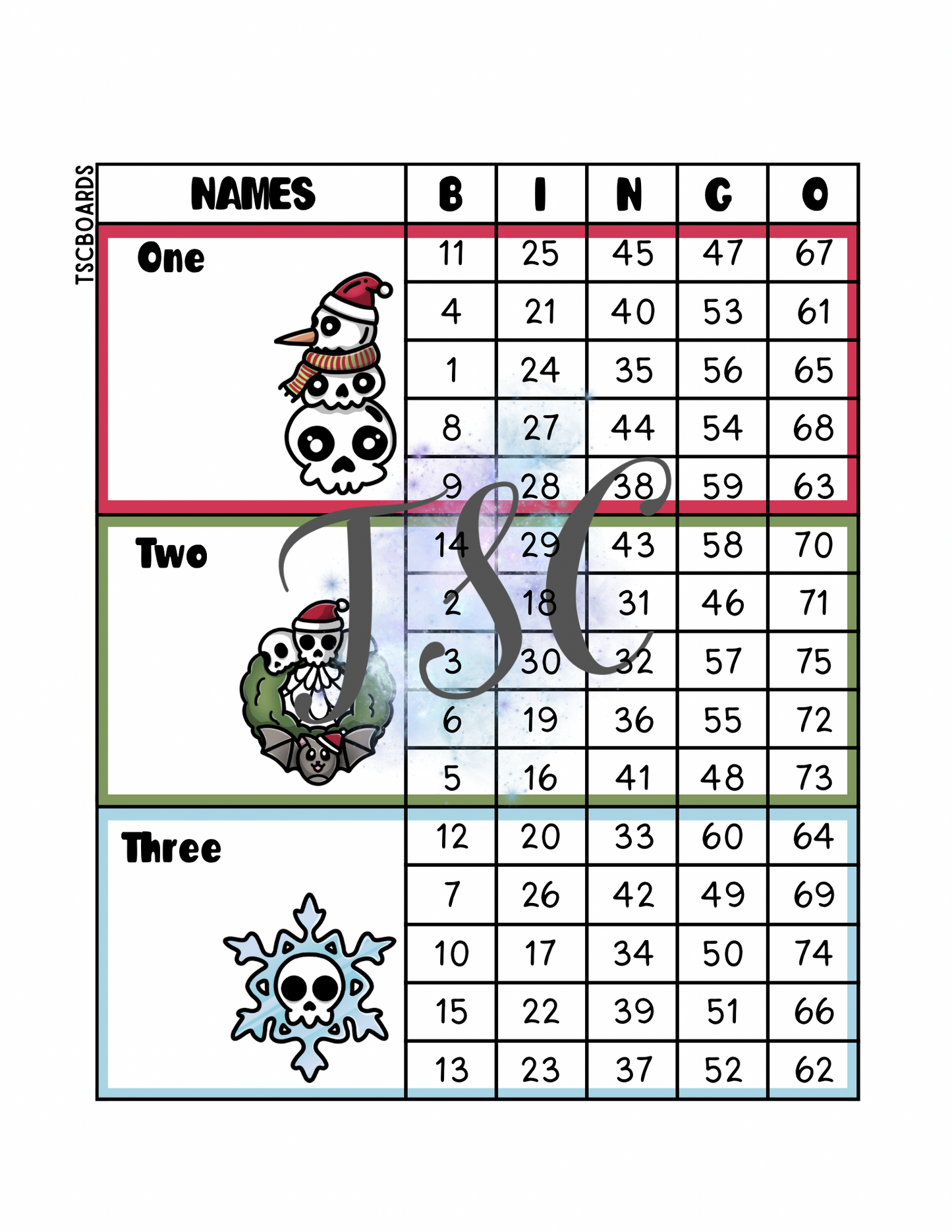 Spooky Christmas Mega Block Bingo Board 1-75 Ball
