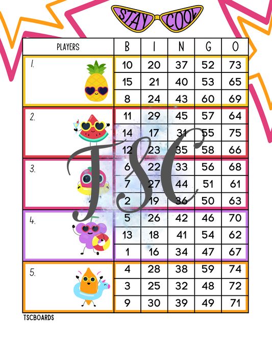 Stay Cool Block Bingo Board 1-75 Ball