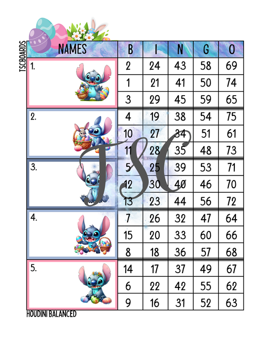 Easter Stitch Block Bingo Board 1-75 Ball