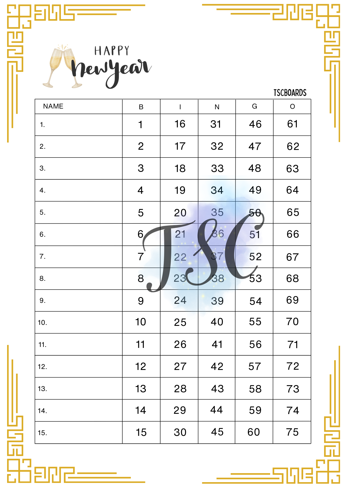 New Years Golden 1-75 Ball