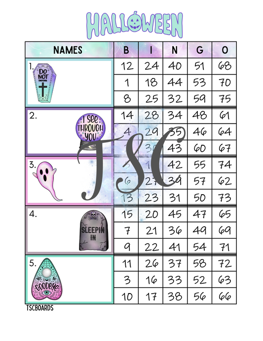 Halloween Block Bingo Board 1-75 Ball