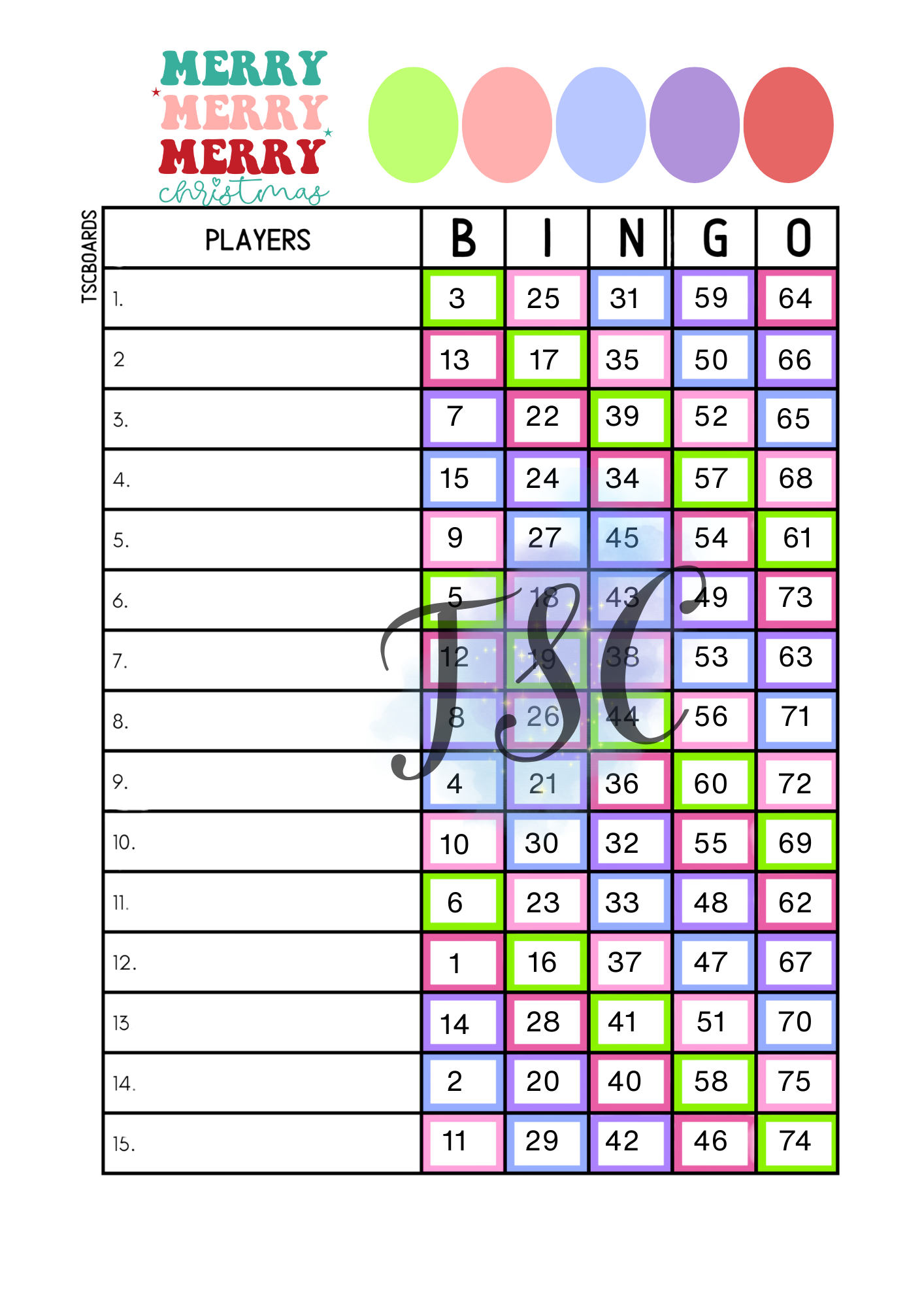 Merry Merry Christmas Board 1-75 Ball