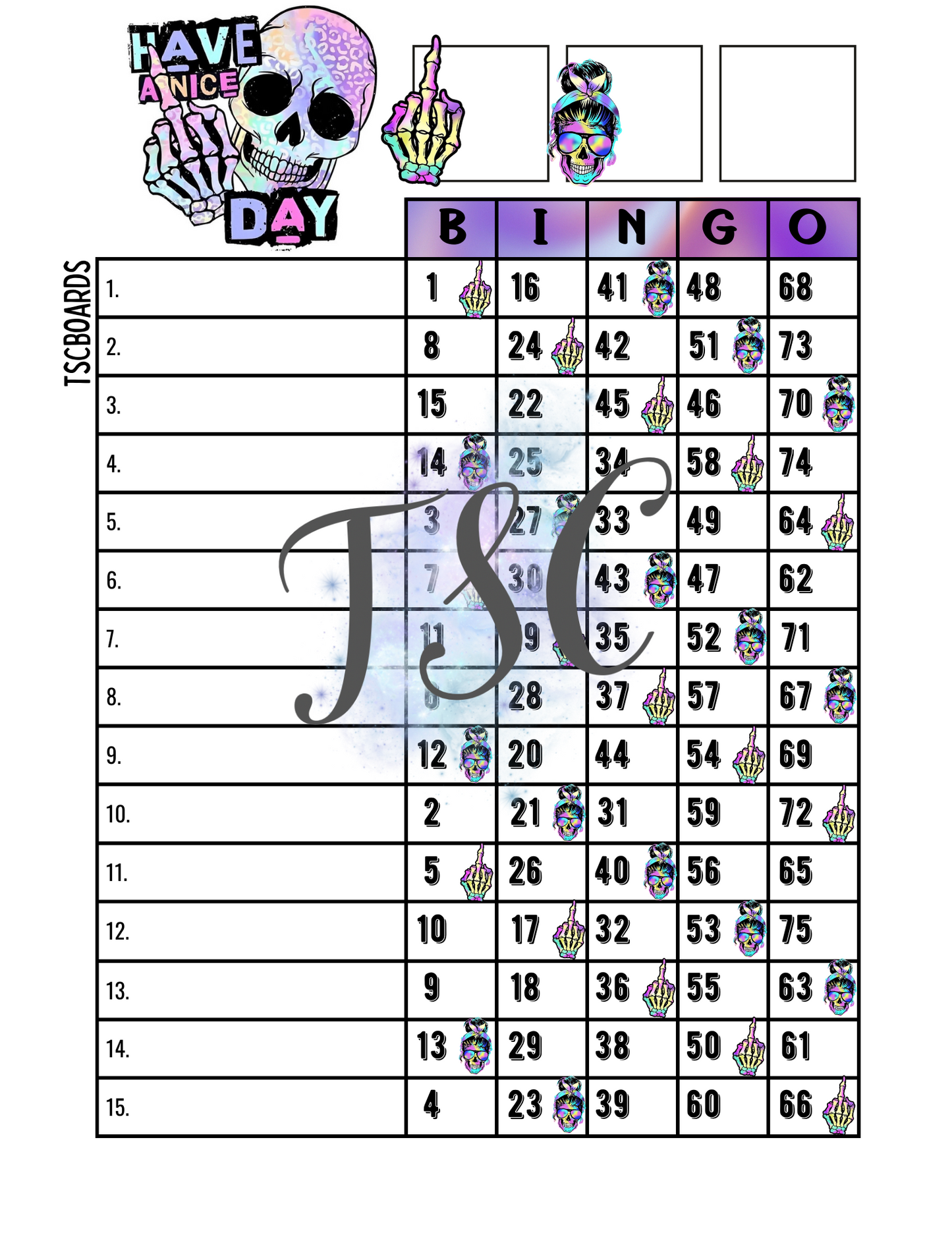 Have A Nice Day Bingo Board 1-75 Ball