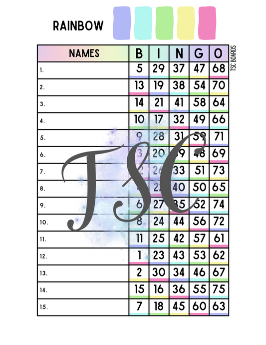 Rainbow Bingo Board 1-75
