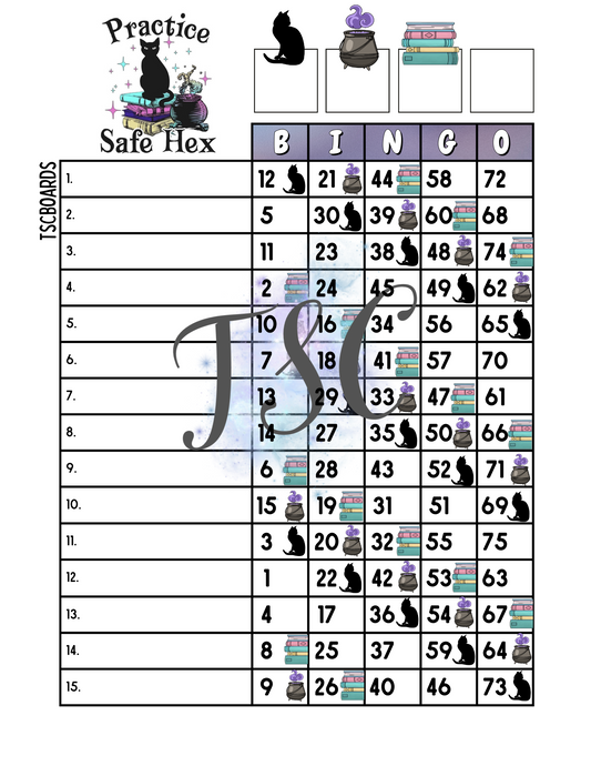 Practice Safe Hex Bingo Board 1-75 Ball 1-15 Line