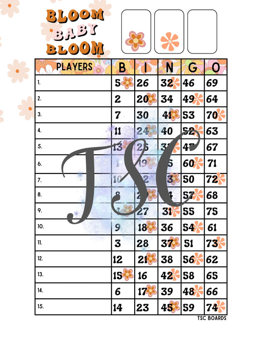 Bloom Baby Bloom Bingo Board 1-75 Ball