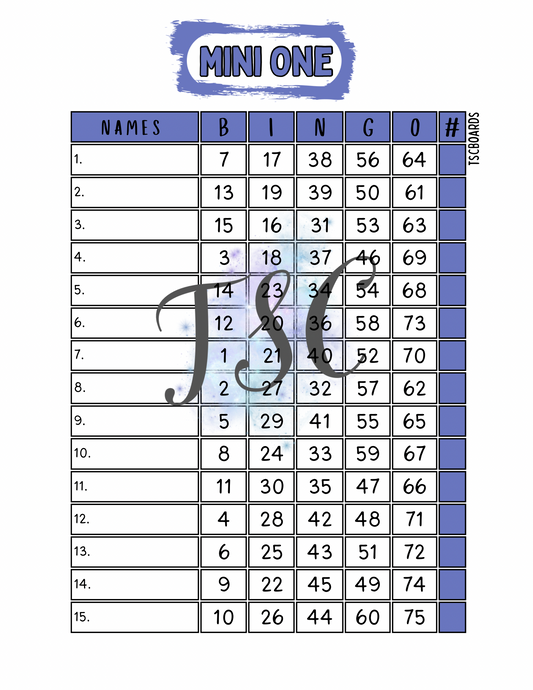 Line Mini 1 Bingo Board 1-75 Ball