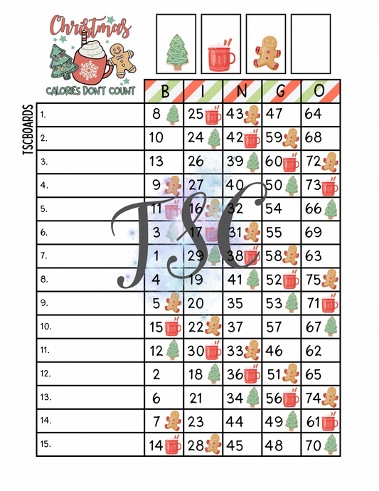 Christmas Calories Don’t Count Bingo Board 1-75 Ball