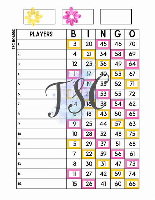 Flower Two Colour Bingo Board 1-75 Ball 1-15 Line
