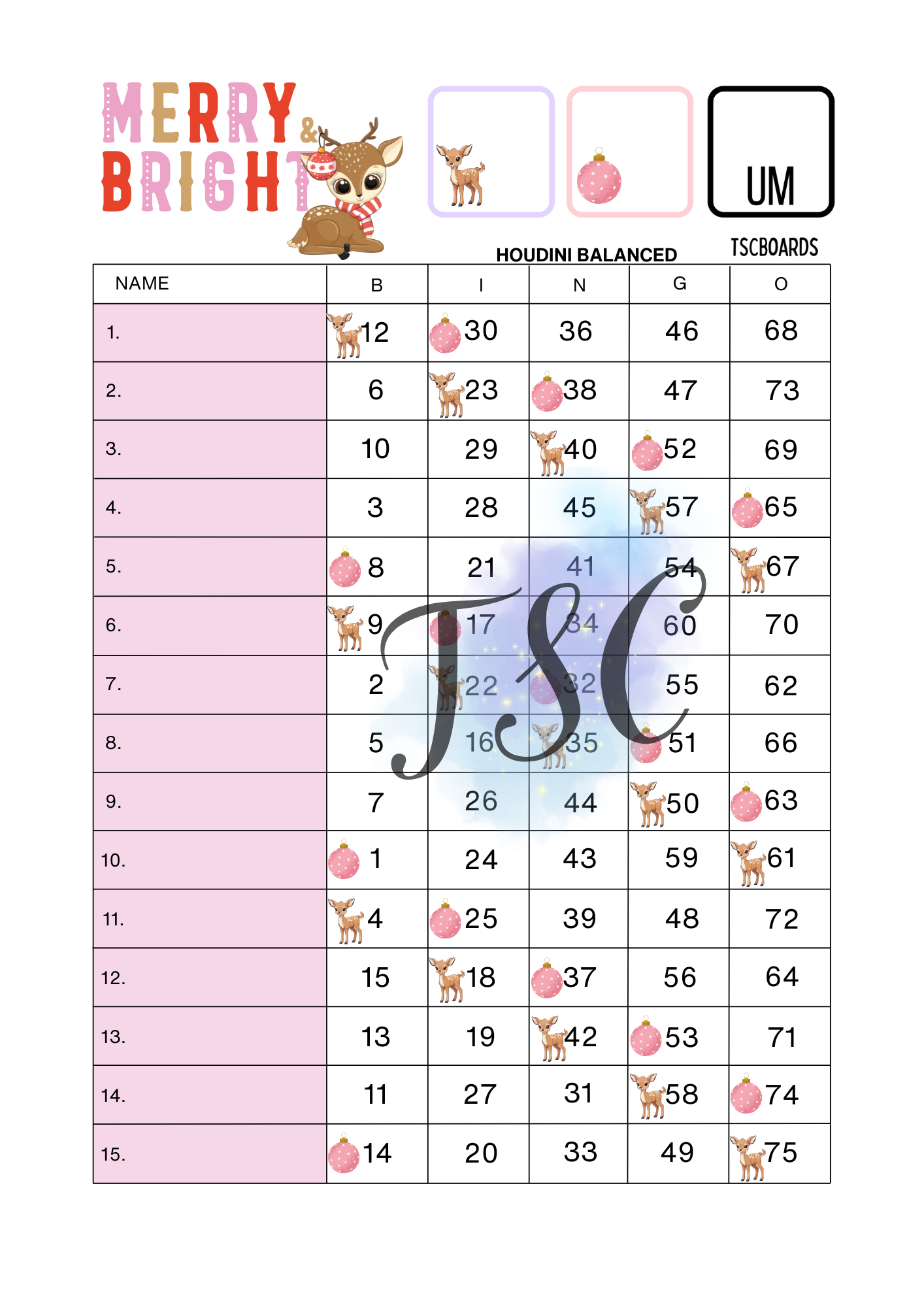 Merry Bright Houdini Board 1-75 Ball