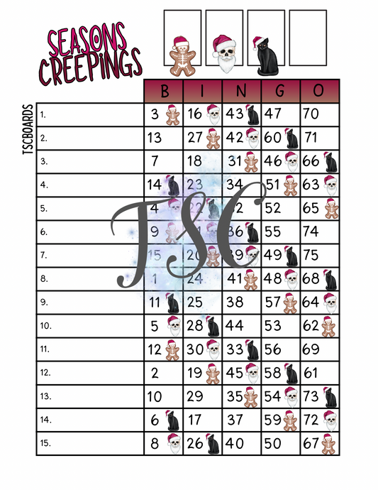 Season Creepings Bingo Board 1-75 Ball