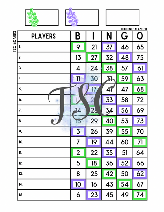 Plant Two Colour Bingo Board 1-75 Ball 1-15 Line