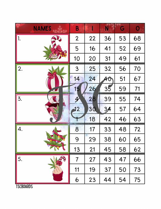 Merry Weedmas Block Bingo Board 1-75 Ball