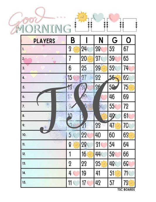 Good Morning Bingo Board 1-75 Ball