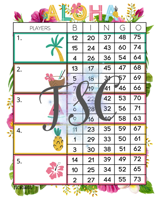 Aloha Block Bingo Board 1-75 Ball