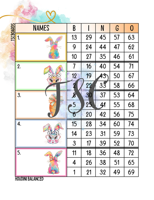Easter Bunny Super Easter Block Bingo Board 1-75 Ball