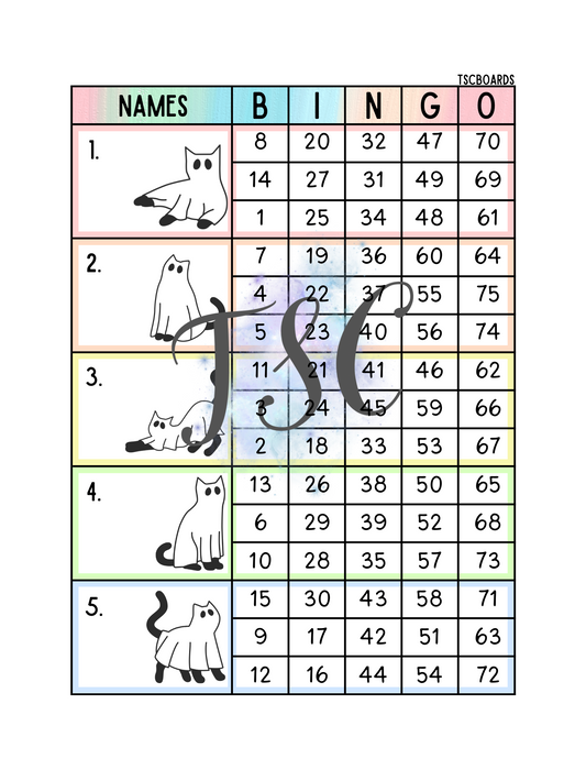 Ghost Cat Block Bingo Board 1-75 Ball