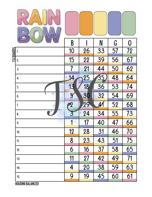 Rainbow Bingo Board 1-75 Ball