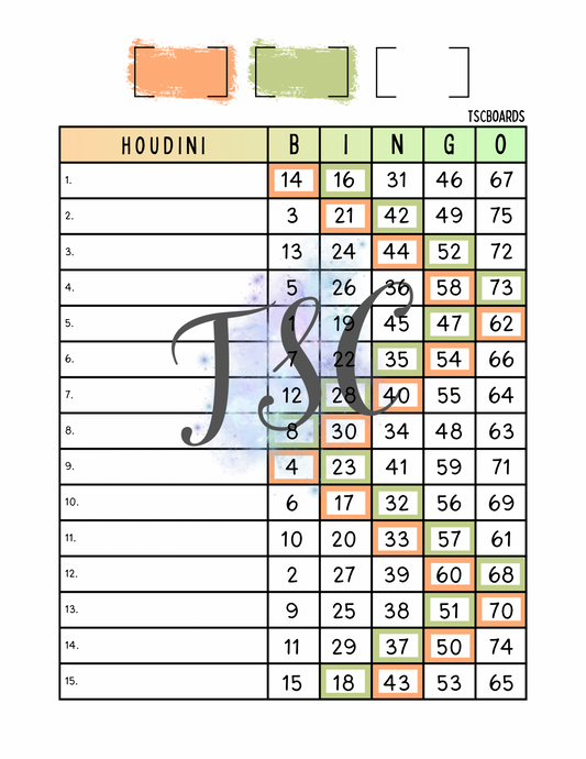 Houdini Bingo Board 1-75 Ball