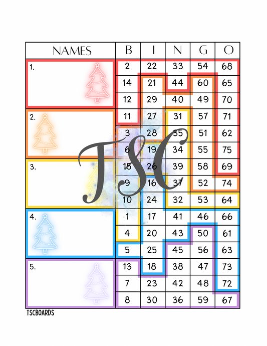 Neon Tree Tetris Block Bingo Board 1-75 Ball