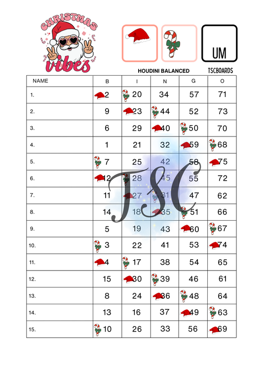 Christmas Vibes Houdini Board 1-75 Ball