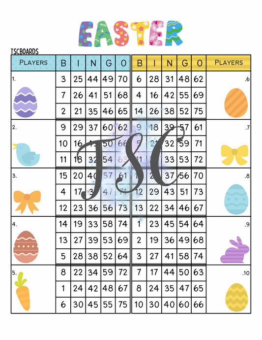 Double Block Easter Bingo Board 1-75 Ball