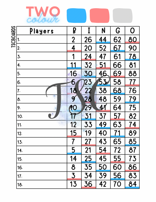 Two Colour Bingo Board 1-18 Line 1-90 Ball