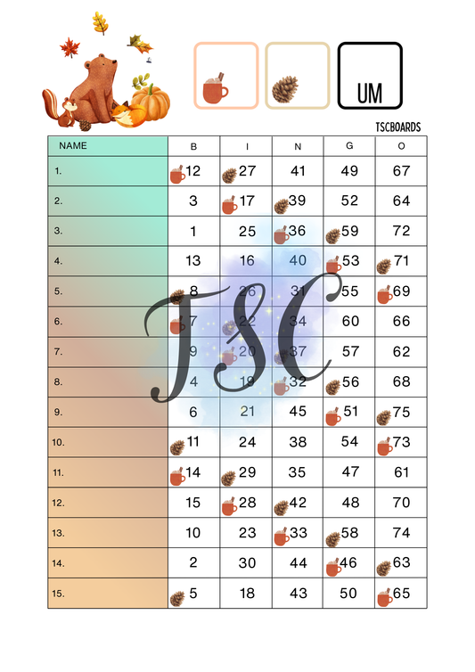 2 Colour Fall Bear 1-75 Board