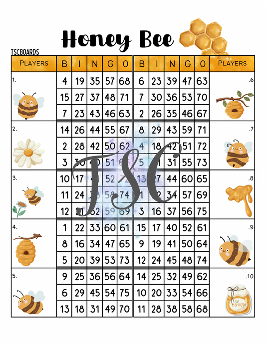 Honey Bee Double Block Bingo Board 1-75 Ball